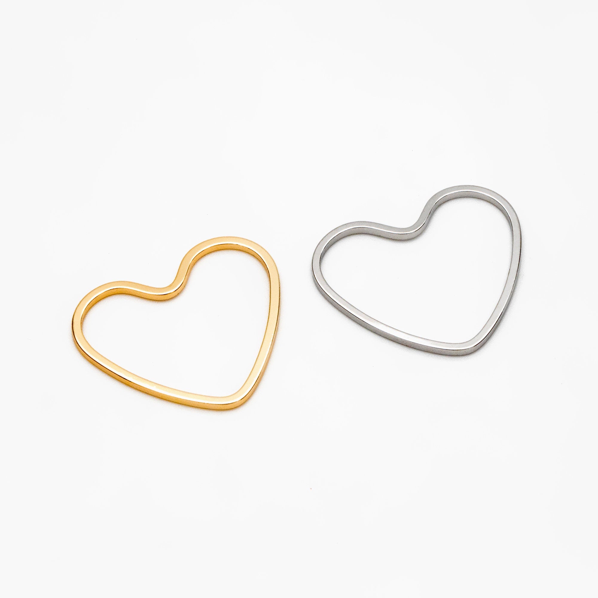 10pcs Gold/ Silver Heart Link Connector Charms 21mm, Real Gold/ Rhodium plated Brass Geometric Pendants (GB-101)